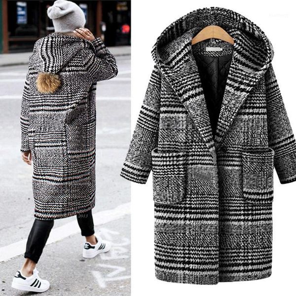 

plaid women long cashmer coat loose women's woolen jacket single breasted fashion coat and jacket1, Black