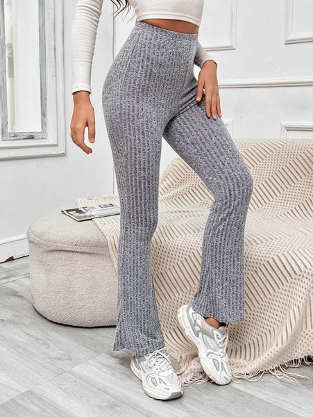 

high waist marled knit flare leg pants s8wa#, Black;white