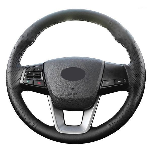 

hand-stitched black artificial leather anti-slip car steering wheel cover for ix25 2014-2020 creta 2020 20201