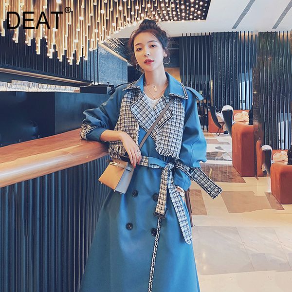 

deat] 2020 new autumn fashion women's trench coat woolen plaid patchwork full sleeve lapel collar loose high street wild tx579 1028, Tan;black