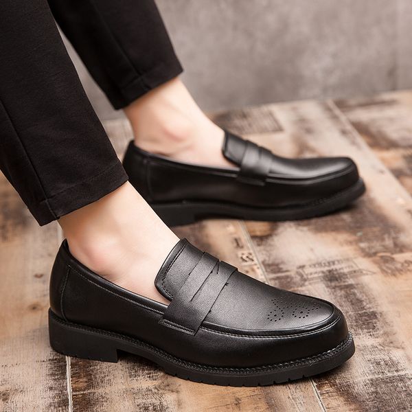 

2020 new spring 2020 new mens casual formal wear leather shoes business british style brogue casual pumps wedding shoes plus size, Black