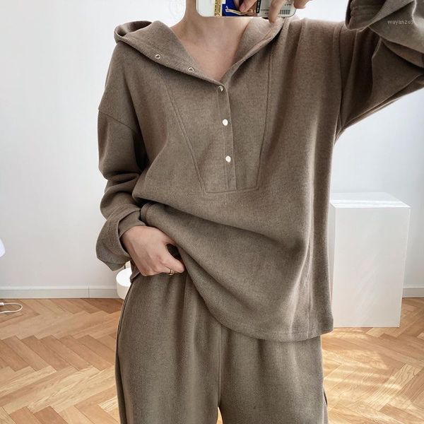 

casual loose women's sports suit fashion solid color hooded tos + wide leg pants two-piece set new commuter suit autumn winter1, Gray