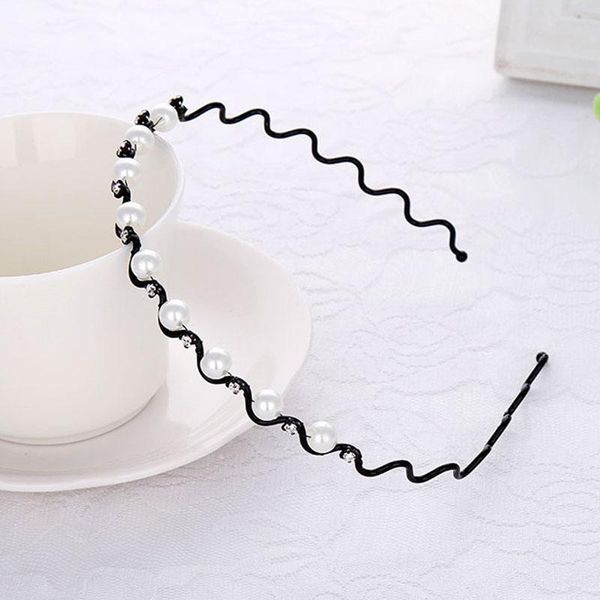 

korean pearls rhinestone chiffon headbands hair hoop women elegant elastic hair bands girls hair accessories black pink headband q bbycng