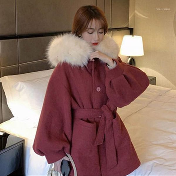 

women's wool & blends woolens coat womens clothing 2021 autumn winter korean fashion mid-length loose thicken retro all-match woolen ja, Black