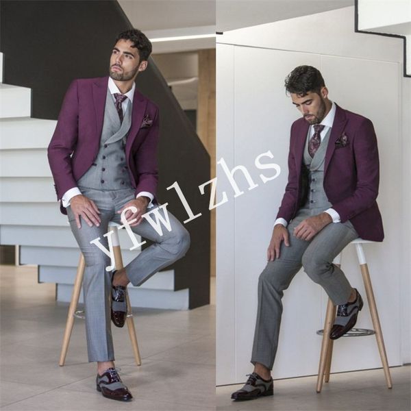 

new style one button handsome peak lapel groom tuxedos men suits wedding/prom/dinner man blazer(jacket+pants+tie+vest) w398, Black;gray