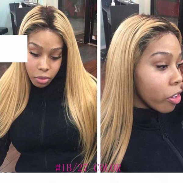 

ombre blonde #1b 99 and natural black human hair full lace wig peruvain virgin hair 150% density front lace wig with baby hair, Black;brown