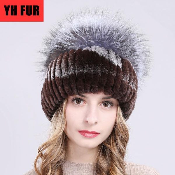 

2020 winter good elastic natural fluffy silver fur hat soft women knitted real rex fur hats fashion lady real cap1, Blue;gray
