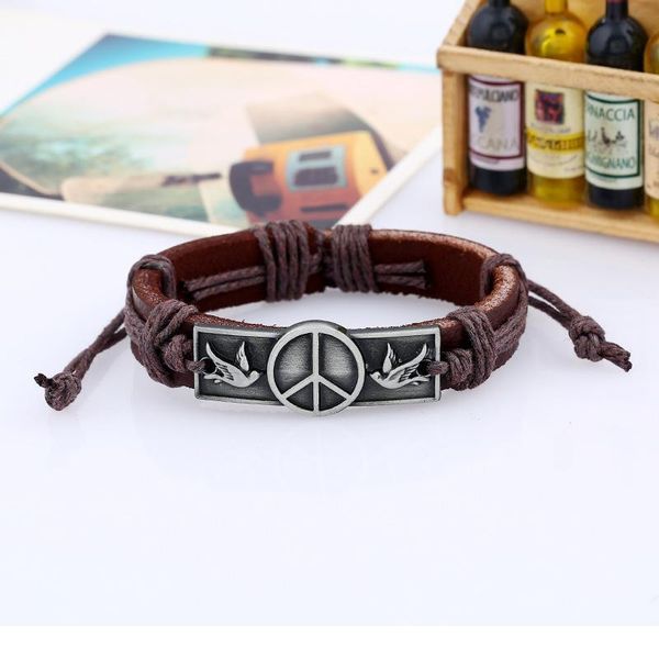 

peace bird new handmade woven vintage bronze charm brown genuine leather bracelets men women jewelry wholesale acc qylfsv, Golden;silver
