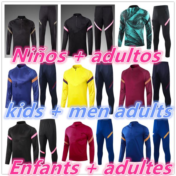 

20 21 real madrid kids + men adults chandal futbol soccer tracksuit football survetement training suit 2020 2021 foot joggin barcelona, Black