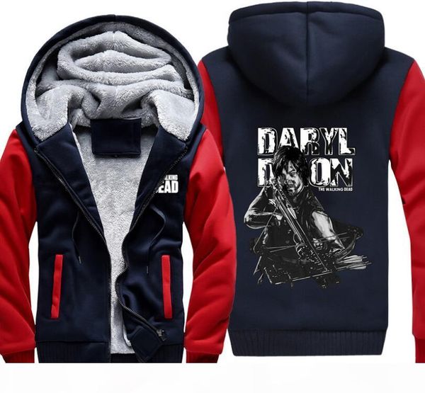 

american drama walking dead sweater crossbow male darryl plush hooded sweater fall winter jacket, Black