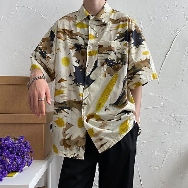 

2020 summer new youth popular men's harajuku style personality printed five-point sleeve shirt fashion casual shirt jacket -2xl1, White;black