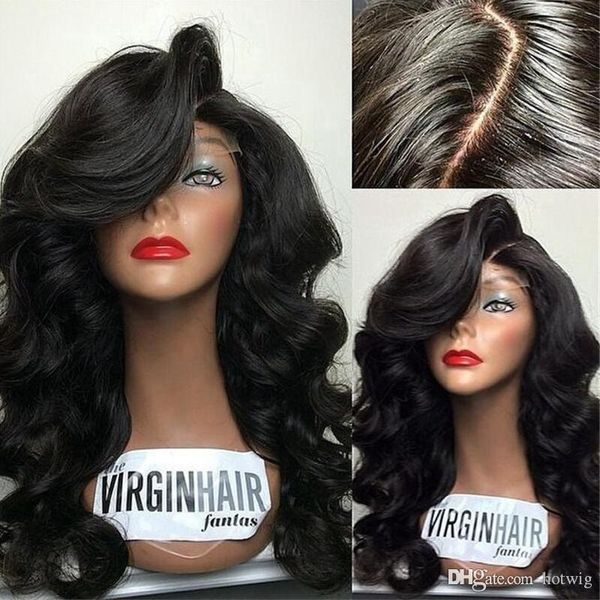 

glueless full lace wig 10a grade long body wave lace front wig full lace human hair wig for black women with baby hair, Black;brown