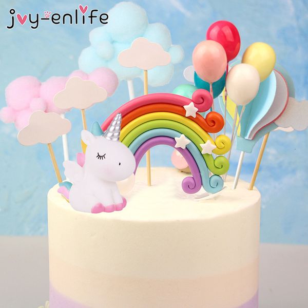 

rainbow unicorn cloud flags birthday kids favors cake decoration cupcake er for wedding dessert table decor