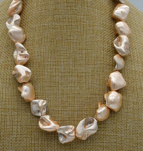 

chains hoo 14x18x10mm pink irregular south sea shell pearl necklace 18 inch, Silver