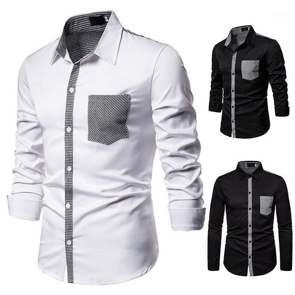 

men's shirt british thousand bird pattern pocket fashion casual design cross border men's long sleeve shirt n52151, White;black