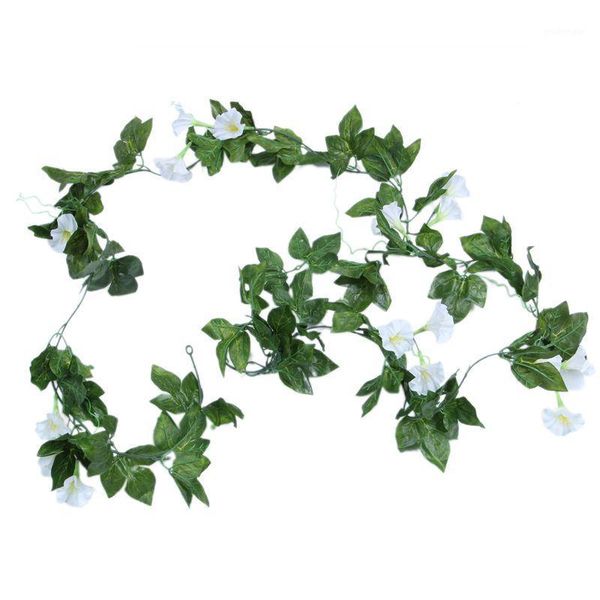 

artificial morning glory vine hanging wall plant garland fake garden wall fence,white&green1