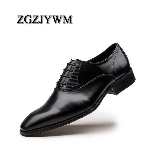 

zgzjywm fashion wine red/black formal oxfords business genuine leather lace-up dress breathable mens wedding shoes