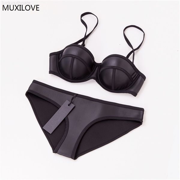 

factory4d78push muxilove 100% up neoprene summer bikini padded set women swimsuit swimwear bathing biquini swim suit gold silv, White;black