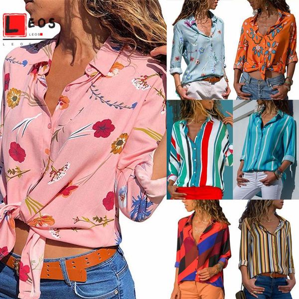 

women fashion blouses spring elegant long sleeve chiffon office leisure striped v-neck l print floral shirts, White