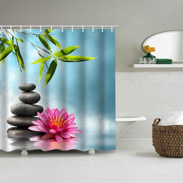 

spa zen buddha water yoga shower curtain polyester waterproof massage stone orchid bathroom shower curtain 1.8x1.8cm