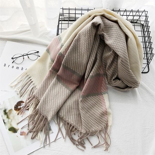 

winter scarf for women shawls wrap fashion plaid warm thick cashmere scarves lady pashmina female bandana y201024, Blue;gray