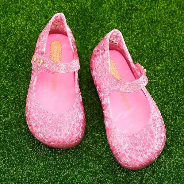 

mini melissa crystal shoes girl jelly sandals 2020 summer children hollow shoes breathable children sandals jelly girls, Black;red