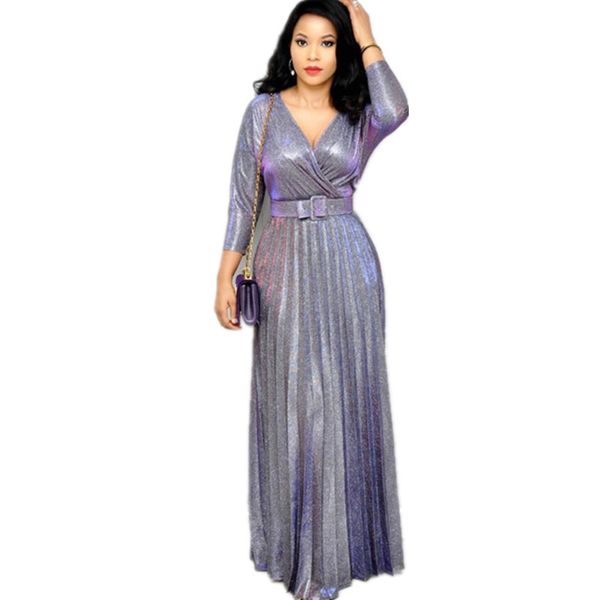 

summer women fashion office lady elegant dresses wrist sleeve length gilded pleated swing dress with sashes chameleon fabric y200101, White;black