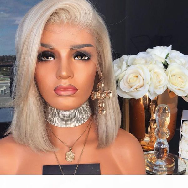 

180density side part short bob white wigs pre plucked natural hairline transparent lace front human hair wigs for black women, Black;brown