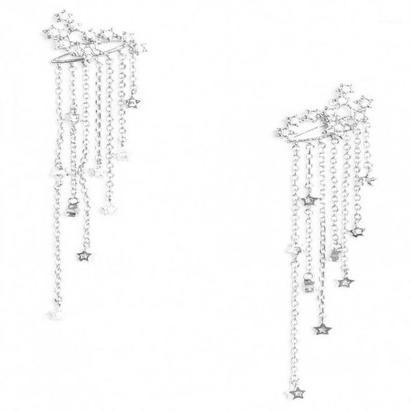 

woman rhinestone jewelry dangle elegant alloy earrings exquisite bling long tassel drop hook star1, Silver