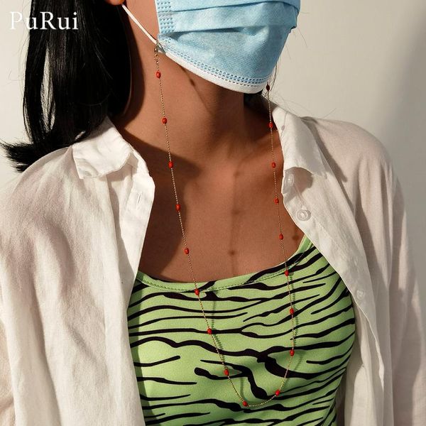 

mask chain holder face mask chain lanyard for women holder necklace accessory red beads glasses chians jewerly women men, Silver