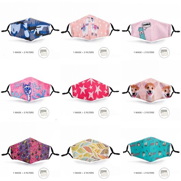 

2 printed with filter pcs pm2.5 cartoon pad children washable reusable face masks