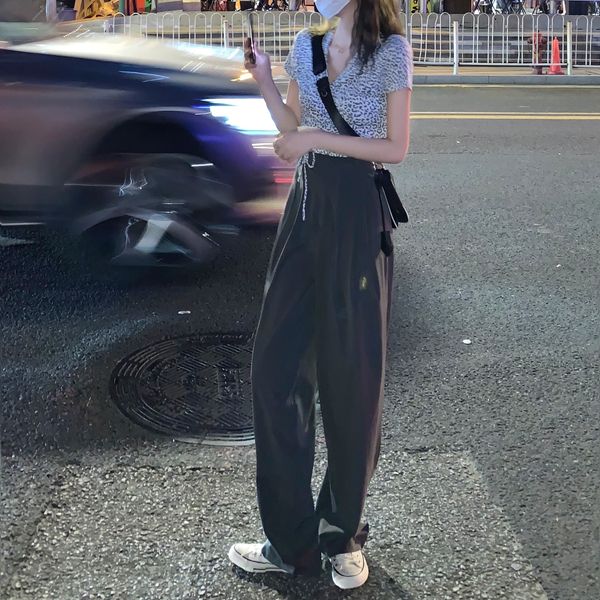 

6b0um женщины в один выстреле ленивая 2020 лета печати повязка один кусок леопард смарт футболка серого брюки брюки костюм брюки suittrouser, Gray