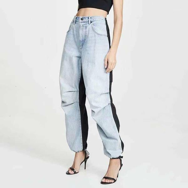 

2020 new spring and summer high waist denim patchwork contrast colors pleated jeans female pants y3961, Blue
