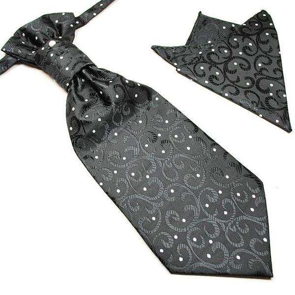 

neck tie set cravat ascot hanky wedding floral ties for men wedding handkerchief pocket square 2pcs in 1 gifts, Black;gray