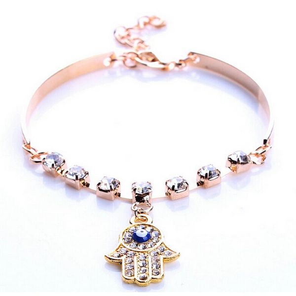 

fashion charm bracelet eye hamsa hand bracelets for women adjustable pulseras mujer femme party wedding jewelry, Golden;silver