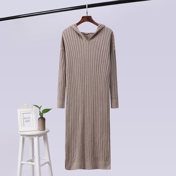 

knitting maxi women sweater thick autumn winter dress zipper hoodies long straight dresses casual pull femme u3cc, White