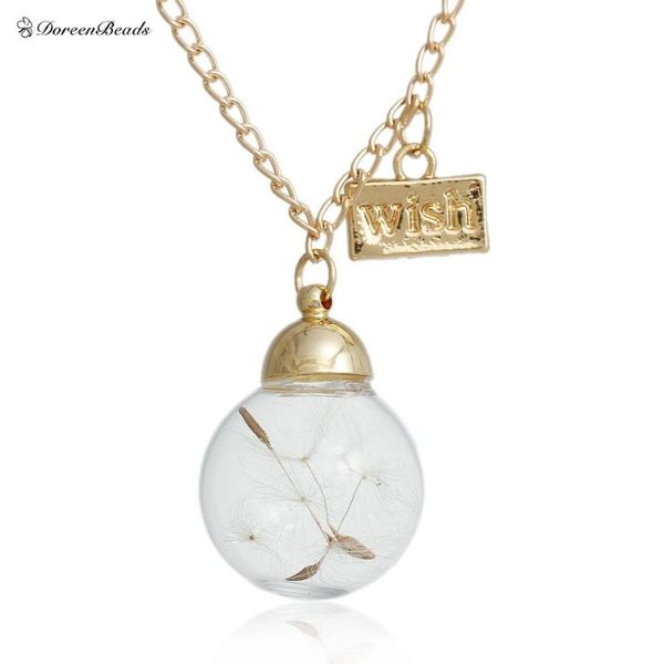 

doreenbeads 1pc wish bottle necklace real natural dandelion seeds water drop bottle botanical pendant long necklace gold plated, Silver