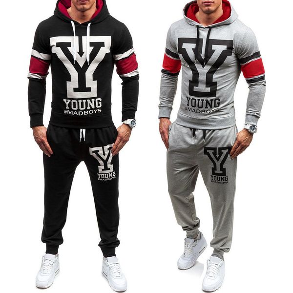 

mens brand autumn sports sets hoodie printed sweatshirt pants sets sports street suit tracksuit running fitness 2pcs#g2 1028, Black;white