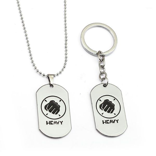 

hsic game jewelry team fortress 2 keychain heavy dog tag pendant metal alloy keyring holder for fans porte clef hc129041, Silver