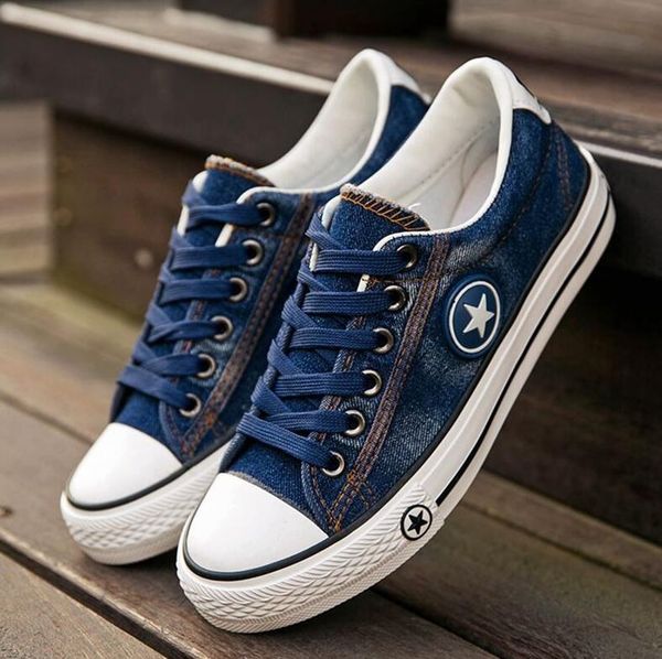 

fashion women sneakers denim casual shoes female summer canvas shoes trainers lace up ladies basket femme stars tenis feminino, Black