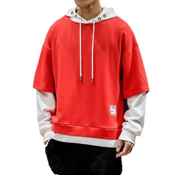 

fashion fake two pieces skateboard hoodies sweatshirts casual students oversize m-5xl hip hop patchwork streetwear, Black