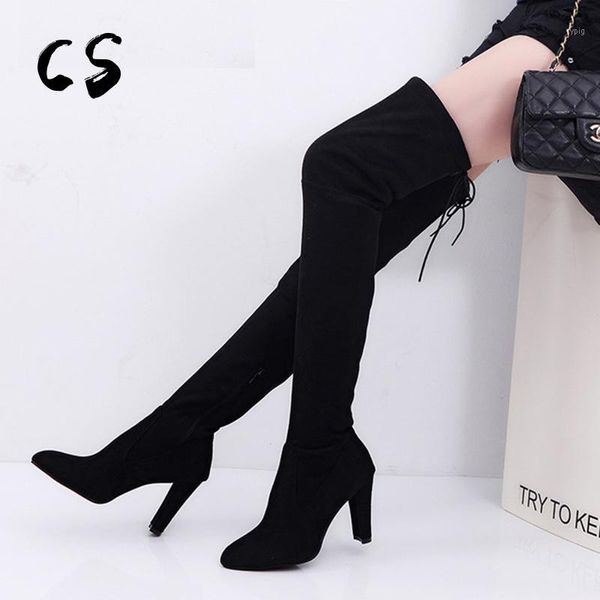 

boots cuculus 2021 leather women over the knee lace up high heels autumn woman shoes winter size 35-43 20041, Black