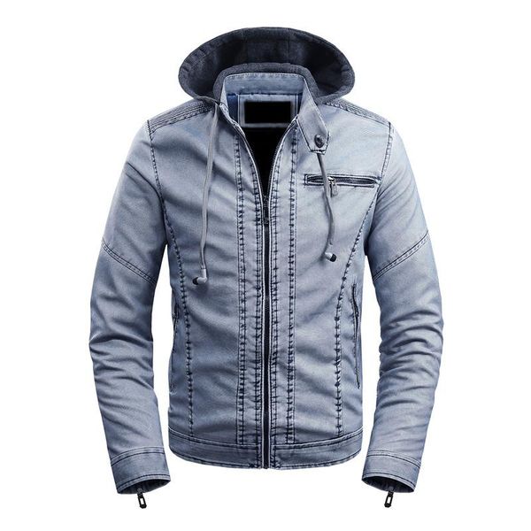 

mens leather jackets men's autumn winter plus velvet leather jacket coat men casual washed hooded pu jacket male jaqueta, Black