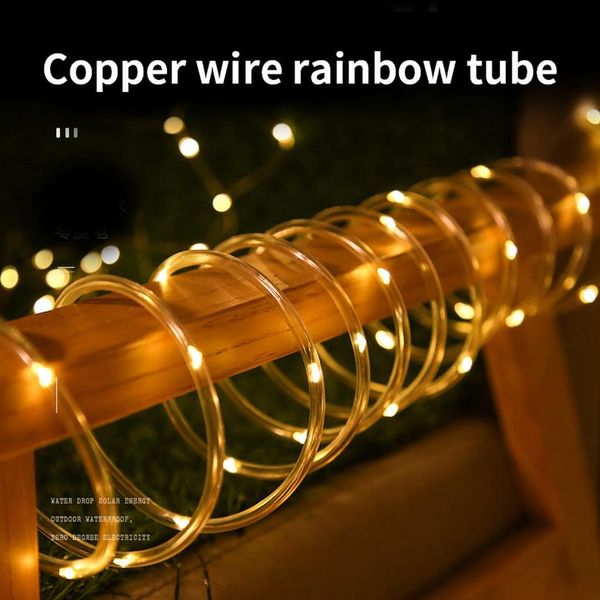 100 200 LED Decorazione da giardino a energia solare Corda Tubo Luci a stringa Luci da esterno impermeabili Ghirlanda per cortile di Natale a31