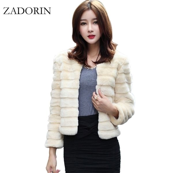 

zadorin autumn fashion women faux fur jacket elegant faux rabbit fur coat short slim outerwear fur gilet fourrure abrigo de pelo 201029, Black