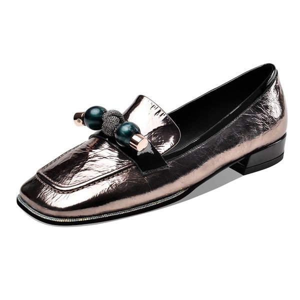 

2021 new -autumn leather genuine low heel silver weapon woman party shoes size 34-40 fr1x, Black