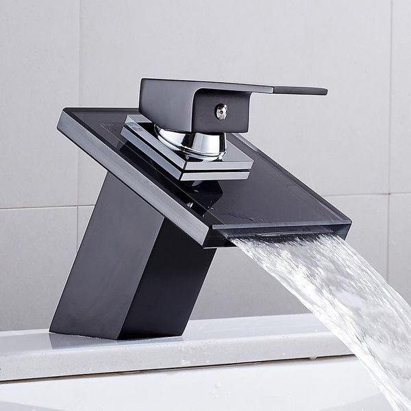 

bathroom sink faucets waterfall basin faucet for black deck mount square vanity mixer tap single lever solid glass