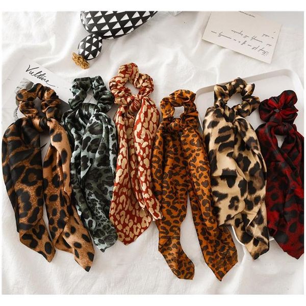 

women floral leopard scrunchies hair scarf elastic boho streamers bow hair rope ties scrunchie ponytail holder for hair accessories beyox, Golden;silver
