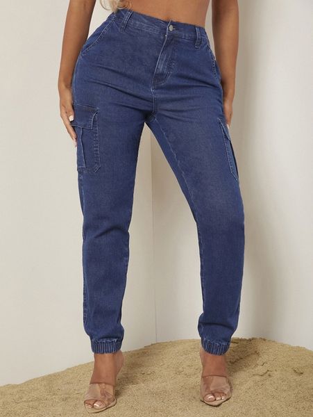 

sxy flap pocket patched jeans g3cs#, Blue
