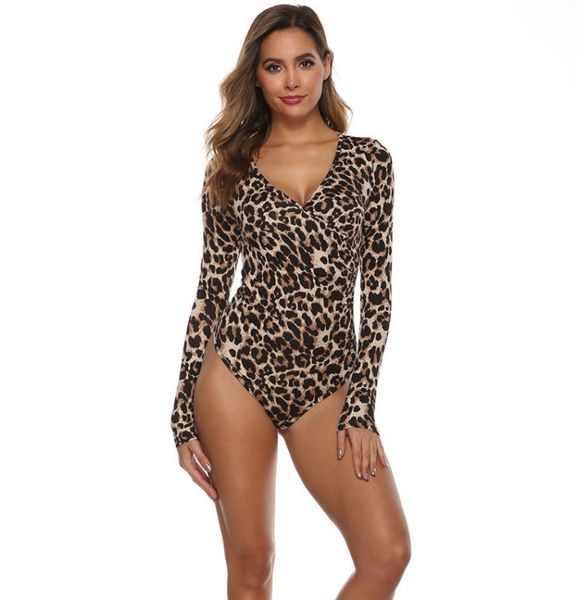 

fashion women's ny slim leopard long sleeve v neck autumn romper jumpsuit bodysuit, Black;white